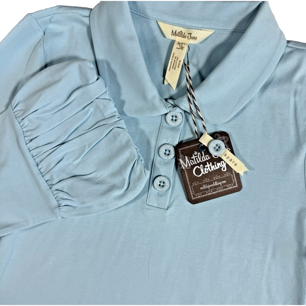 Matilda Jane Radiant Ruffle Polo Top Girls Size‎ 12 Blue Short Sleeve Knit NEW